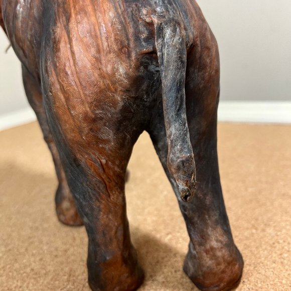 Vintage Leather Wrapped Elephant Table Top Sculpture - Picture 7 of 10